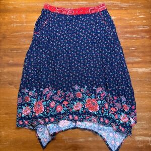 Weavers Womens Floral Bandana Midi Skirt Handkerchief Hem Boho Summer Sz Small